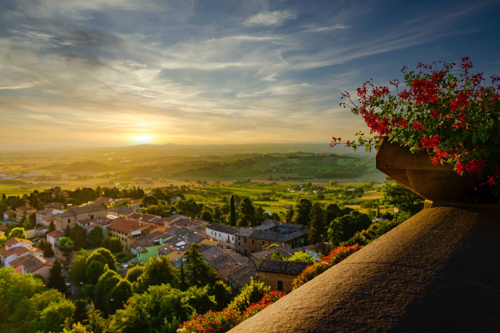 Landscape Panorama of Romagna lowlands viewed from Bertinoro terrace
