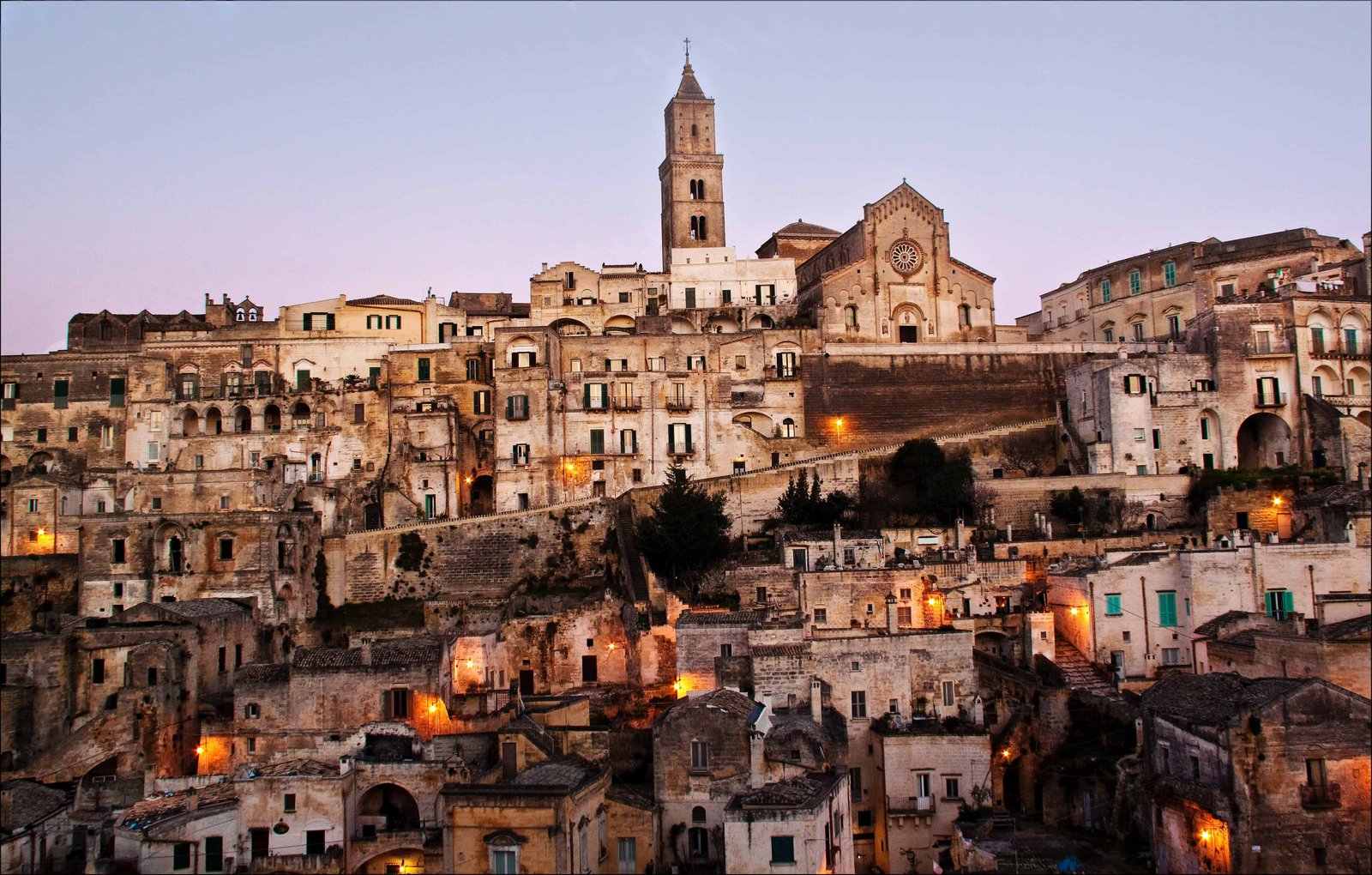 City of Matera, Basilicata, Italy at dusk