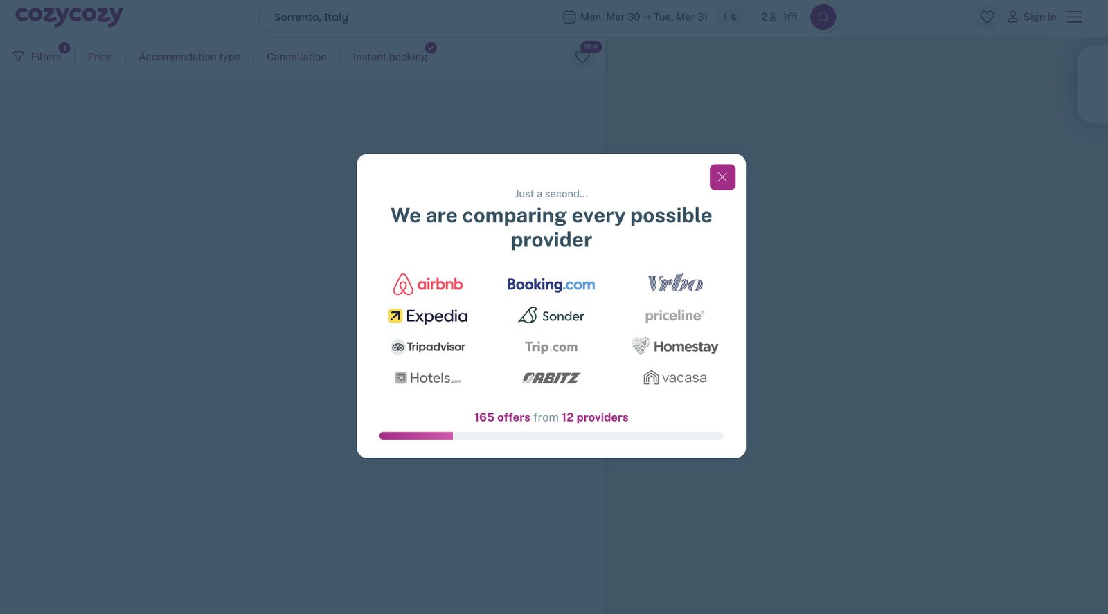CozyCozy screenshot of looking for accommodations