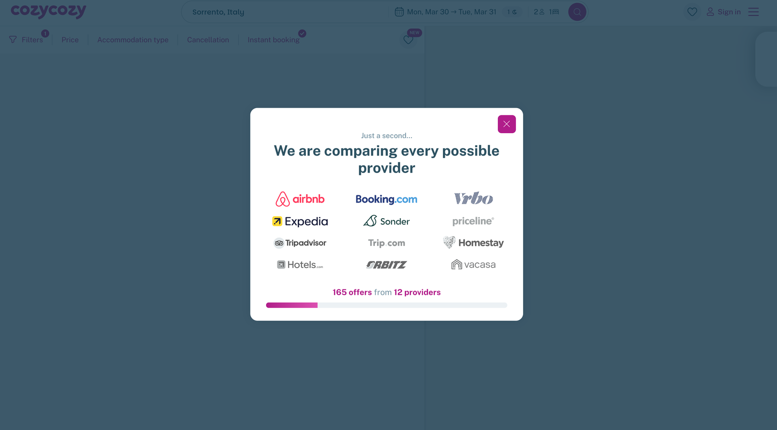 CozyCozy screenshot of looking for accommodations