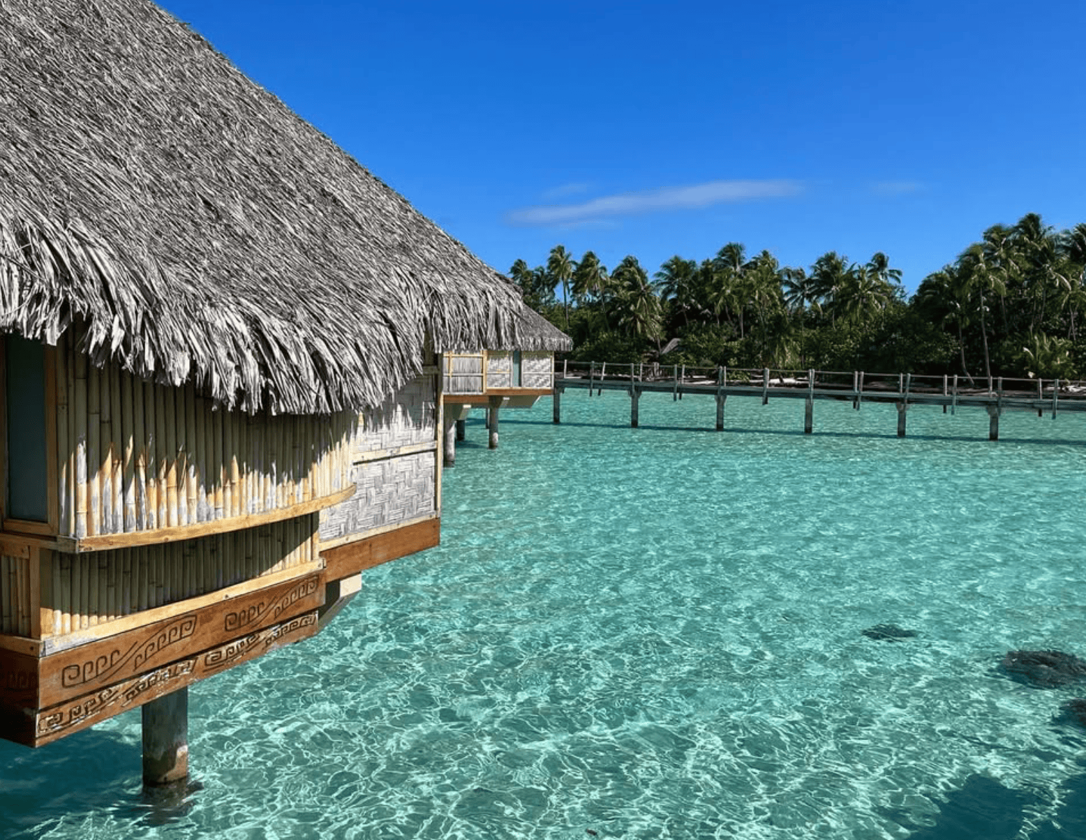 Overwater bungalow at Tahaa Island Resort. 