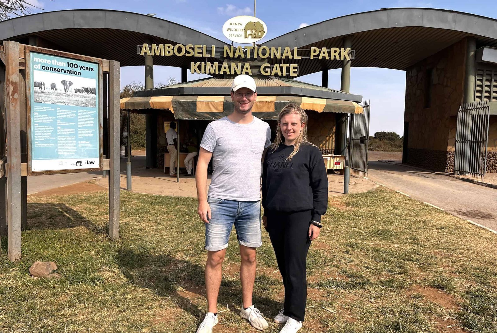 Laura and Alexander in front of the Amboseli gate 