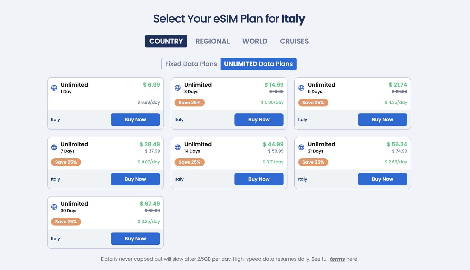 Unlimited GigSky data plans 