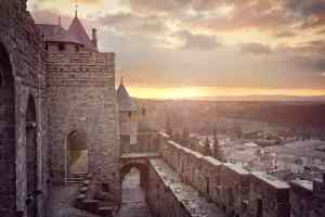 Cite de Carcassonne, medieval walled fortress city in the Languedoc region of France